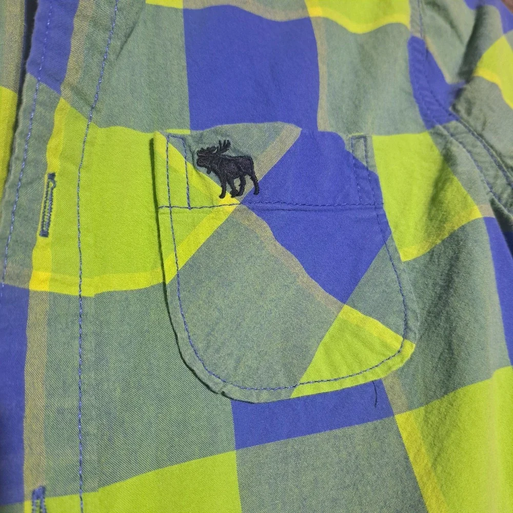 Abercrombie Kids Boys Blue Green Plaid Button Up Shirt Size 11/12 Preppy Casual